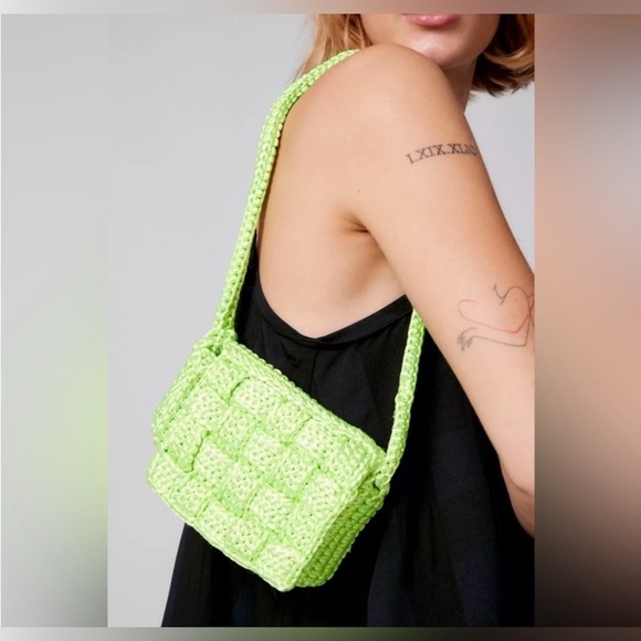 NWOT Urban Outfitters, Morgan Shiny Knit Baguette Bag, Neon Green - Picture 1 of 7